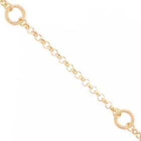 14K Yellow Gold Rolo Anklet Circle Accents 10IN Lobsteryellow 