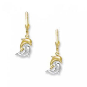 14KT Yellow Gold Hugging Dolphins Dangle Earringsyellow 