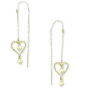 New 14KT Yellow Gold Heart Dangle Earrings Threader Styleyellow 