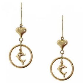 14KT Yellow Gold Jumping Dolphin Dangle Earringsyellow 