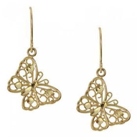 14KT Gold Butterfly Dangle Earrings Filigree Accentsgold 