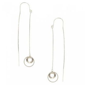 New White Gold Diamond Cut Dangling Threader Earringswhite 