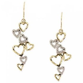 14KT White Yellow Gold Dangling Heart Earringswhite 