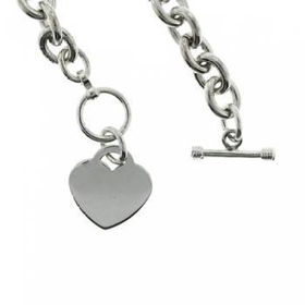 New Sterling Silver Toggle Bracelet w/ Heart Pendantsterling 