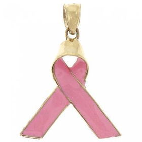 Solid Gold Breast Cancer Ribbon Pendant Pink Enamelsolid 