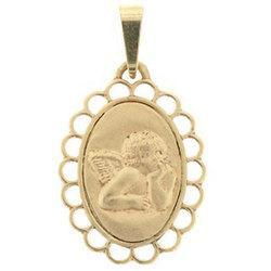 14K Gold Reversible Oval Angel and Catholic Prayer Pendantgold 