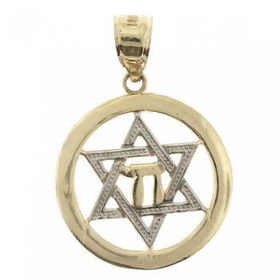 14K Yellow & White Gold Star of David Chai Pendantyellow 