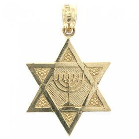 Solid Yellow Gold Star of David & Menorah Pendantsolid 