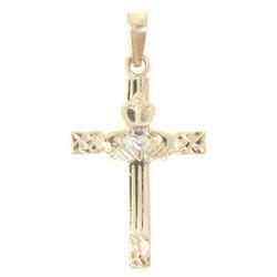 Fourteen Karat Yellow and White Gold Celtic Claddagh Cross Pendantfourteen 