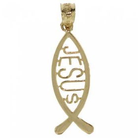 14K Yellow Gold Fish Pendant - Ichthus Jesus Pendantyellow 