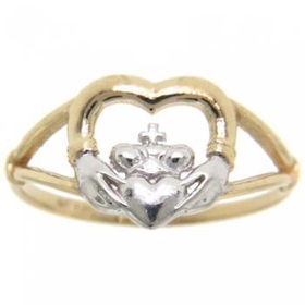 New 14KT Yellow & White Gold Claddagh Ring Large Heartyellow 