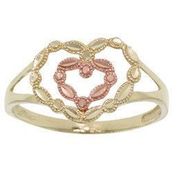 Diamond Cut Ten Karat Yellow and Rose Gold Heart Ringdiamond 