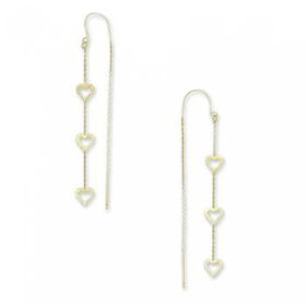 Yellow Gold 3 Heart Dangle Threader Earringsyellow 