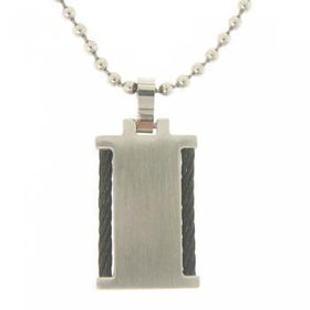 Mens Black Cable Pendant & Necklace in Stainless Steelmens 