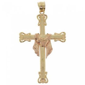 New Rose and Yellow Gold 14K Cross & Drape Dangle Pendantrose 