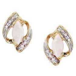 Opal and Diamond Yellow Gold Earrings-Marquise Cut October Birthstoneopal 