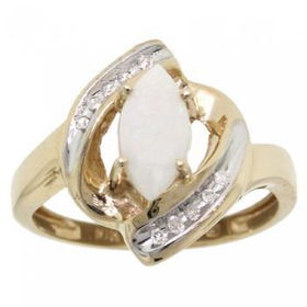 Yellow & White Gold Ring White Opal & Diamond Sz=7yellow 