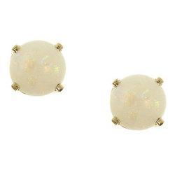 Round Opal Stud Earrings-14K Yellow Gold with Post-friction Backsround 