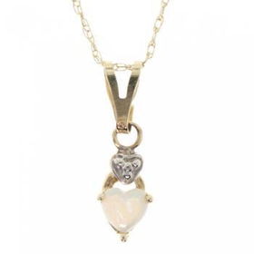 New 10K Yellow Gold Heart Pendant Necklace Opal  18Inyellow 