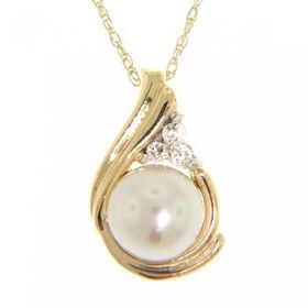 Gold Pendant Necklace White Akoya Cultured Pearl Diagold 