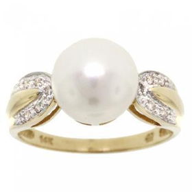 New 14KT Yellow Gold Ring Cultured Akoya Pearl Diamondyellow 