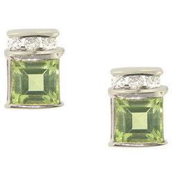 Peridot and Diamond 14K White Gold Stud Earrings-August and Diamond Birthstonesperidot 