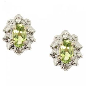 Solid Yellow Gold Stud Earrings Oval Peridot Diamondsolid 