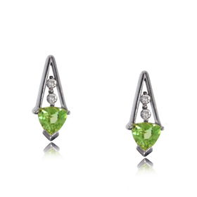 10Kt White Gold Stud Earrings Trillion Peridot Diamondwhite 