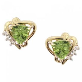 Ladies 10KT Yellow Gold Stud Earrings Peridot & Diamondladies 