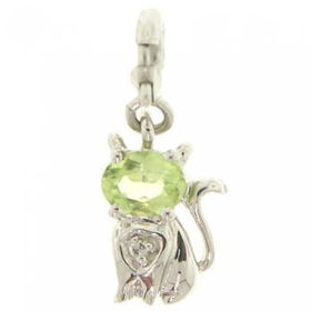 14KT White Gold Kitten Charm / Pendant Peridot Diamondwhite 