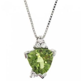 14KT White Gold Pendant Peridot Diamond w/ Box Chainwhite 