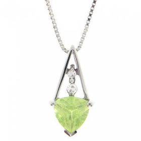 New White Gold Diamond Peridot Pendant & Necklacewhite 