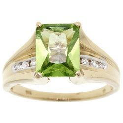 Emerald Cut Peridot and Diamond Ring-Fourteen Karat Yellow Goldemerald 