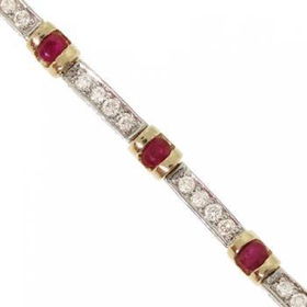 White Yellow 14KT Gold Tennis Bracelet w/ Ruby Diamondwhite 