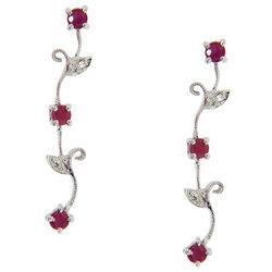 White Gold Flower Earrings with Rubies and Diamondswhite 