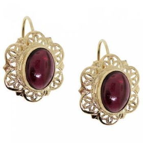 14K Filigree Earrings w/ Cabochon Rhodolite Garnet Gemsfiligree 