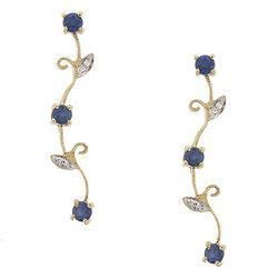 Blue Sapphire and Diamond Yellow Gold Flower Drop Earringsblue 