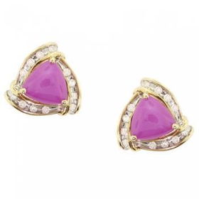 14KT Yellow Gold Stud Earrings Pink Sapphire Diamondyellow 