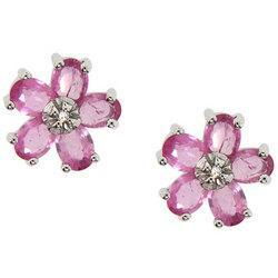 Pink Sapphire and Diamond 14K White Gold Flower Earringspink 