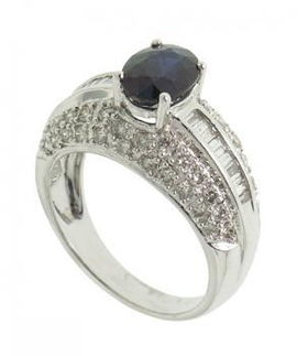 14KT White Gold 2 Carat Ring Sapphire & Diamond Gemswhite 