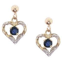 10K Two-Tone Gold Dangle Heart Earrings with Sapphirestwo 