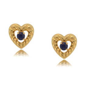 Heart Blue Sapphire Earrings 10K Gold Ladies Studs Newheart 