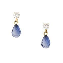 Blue and White Sapphire Yellow Gold Dangle Earringsblue 