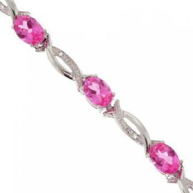 New White Gold Bracelet Pink Topaz & Diamond Gemstoneswhite 