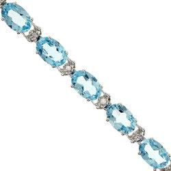 Blue Topaz & Diamond Tennis Bracelet Made of 10K White Goldblue 