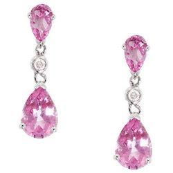 Outstanding Pink Topaz and Diamond 14K White Gold Dangle Earringsoutstanding 