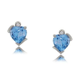 NEW BLUE HEART TOPAZ DIAMOND WHITE GOLD 10K EARRINGSblue 