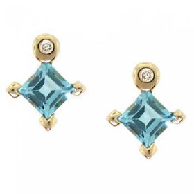 Yellow Gold Princess Stud Earrings Blue Topaz & Diamondyellow 