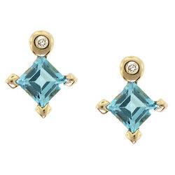 Two-Tone Gold (14K) Blue Topaz and Diamond Stud Earringstwo 