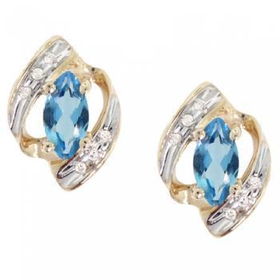 Yellow Gold Marquise Cocktail Earring Studs Blue Topaz & Diamondyellow 